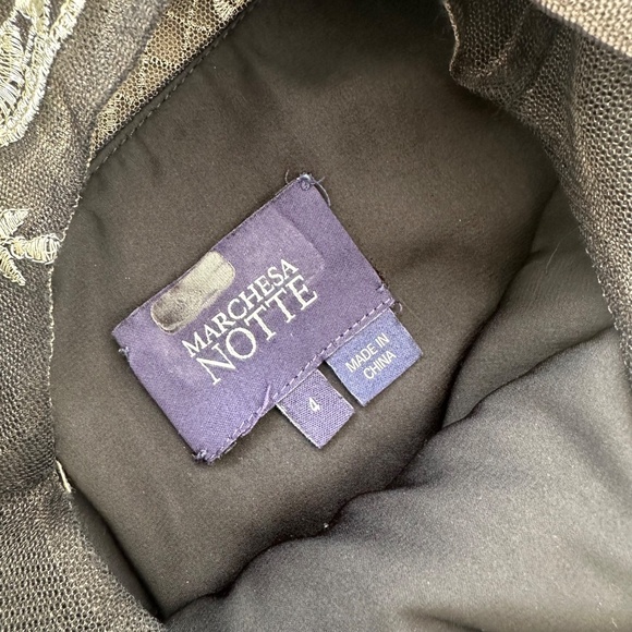 Marchesa Notte Moises Embroidered Gown Maxi Dress Gold Back Lace - Size 4 - Picture 5 of 12